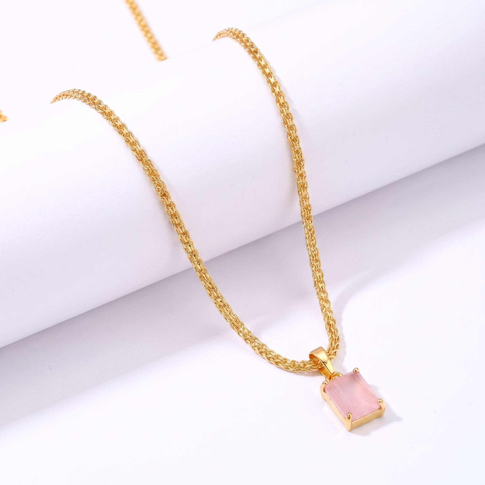 Blush Pink Emerald Pendant Necklace