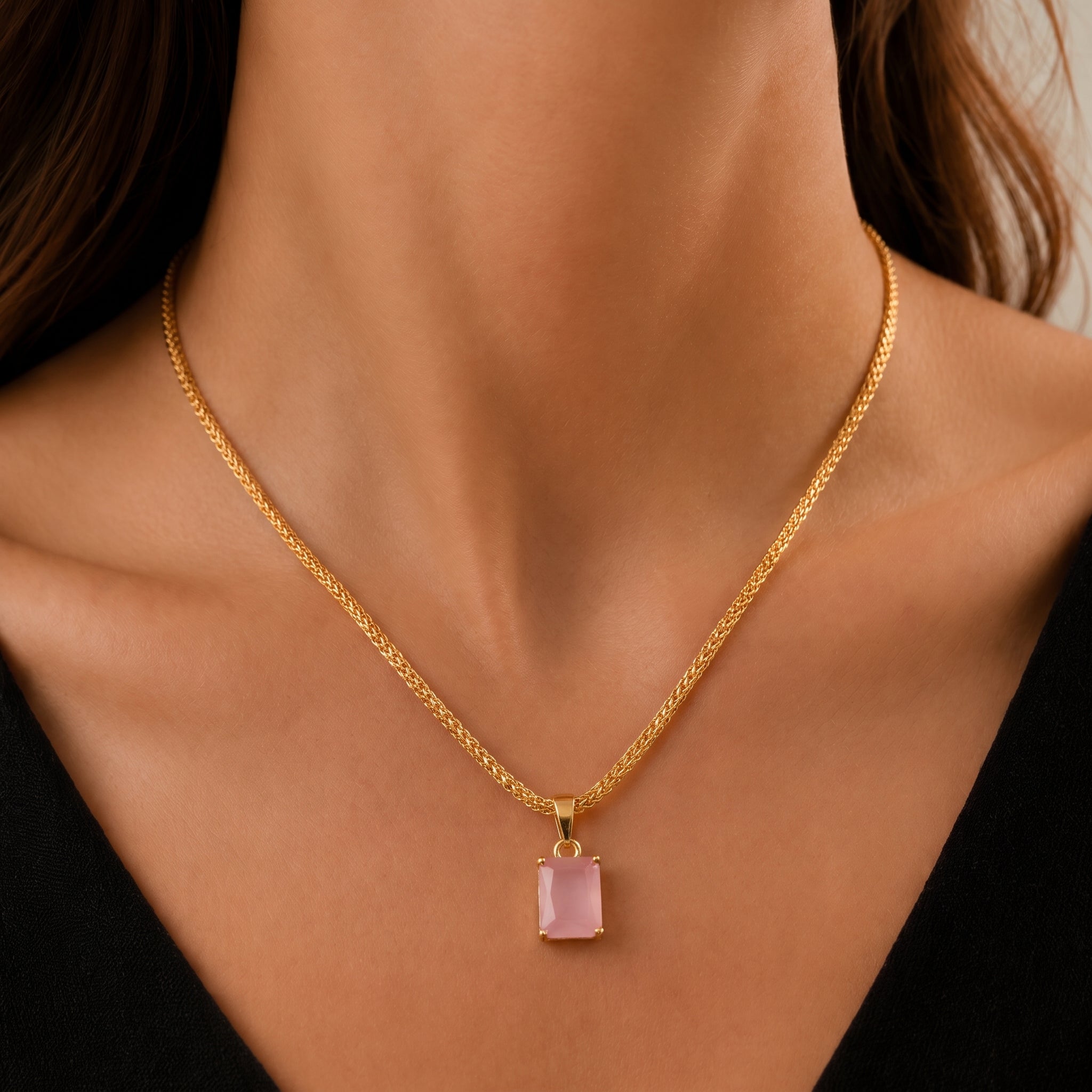 Blush Pink Emerald Pendant Necklace